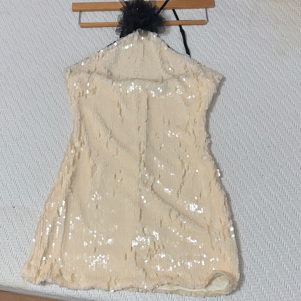 FORE Sequin Mini Dress with Black Flower